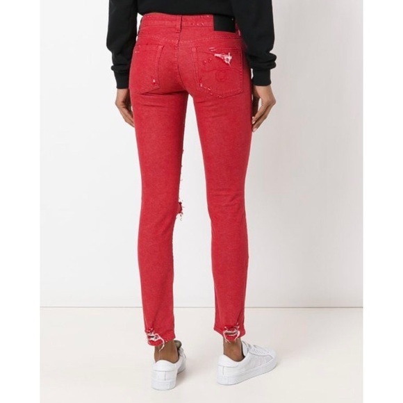 R13 Kate Skinny Red Destructed Jeans - Picture 6 of 12
